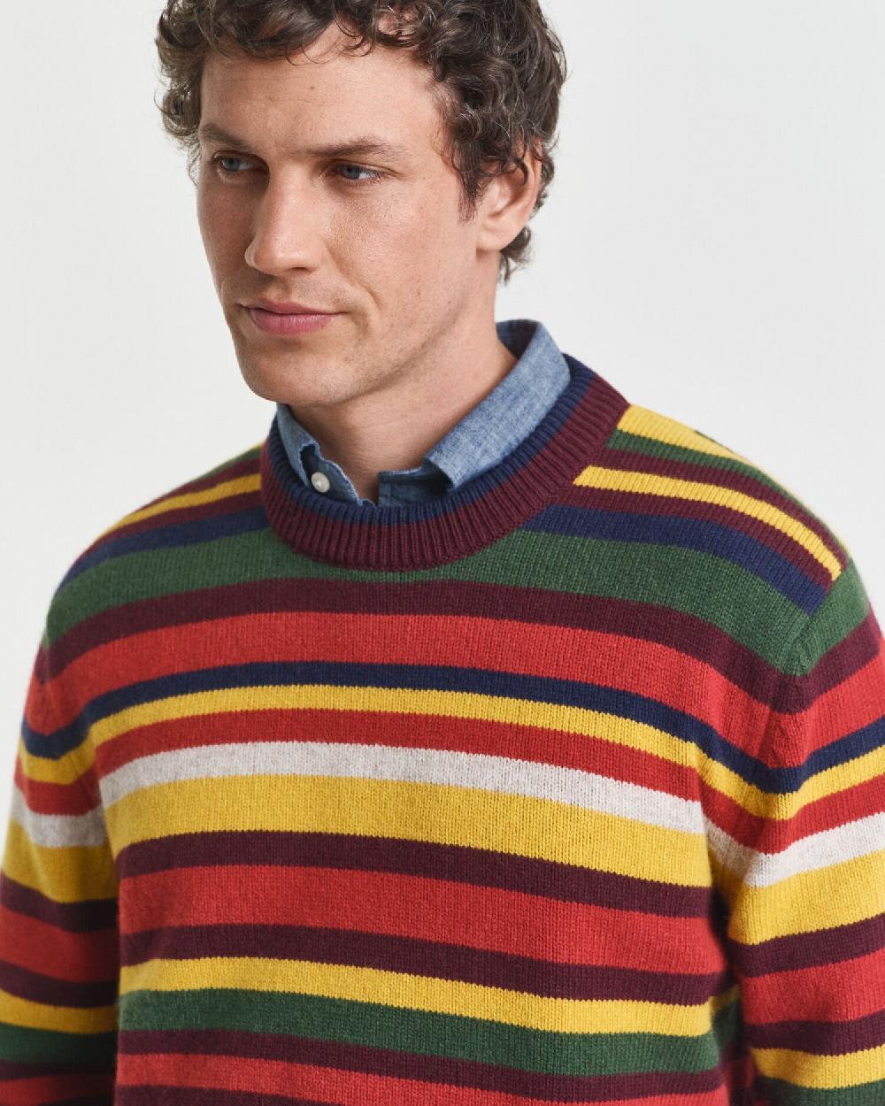 Gant Multicolored Striped Crew Neck Sweater Deep Orange