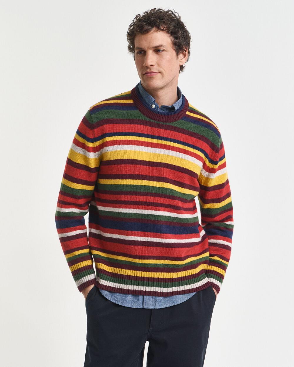 gant Multicolored Striped Crew Neck Sweater deep orange