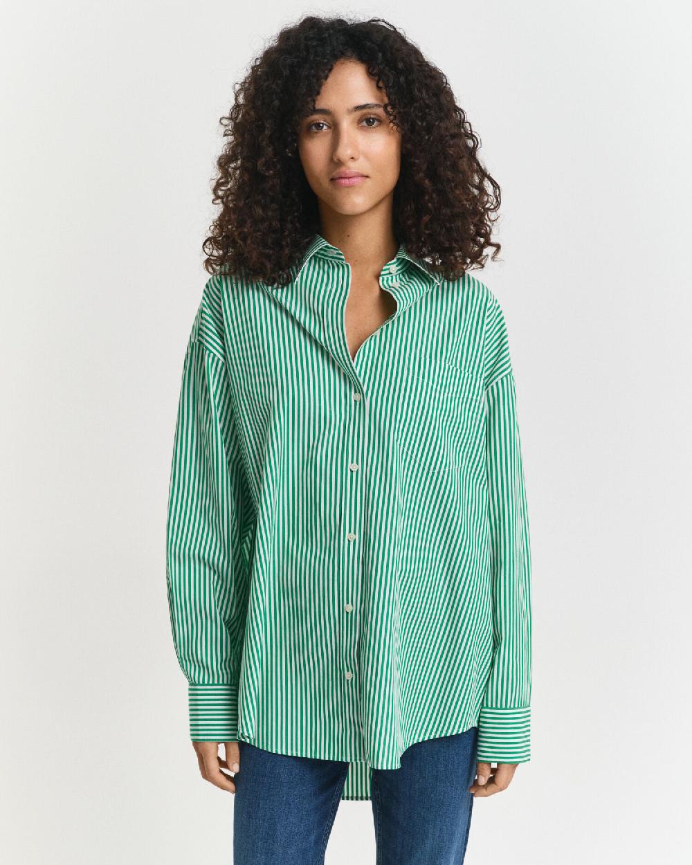 Gant Oversized Classic Striped Poplin Shirt Bold Green
