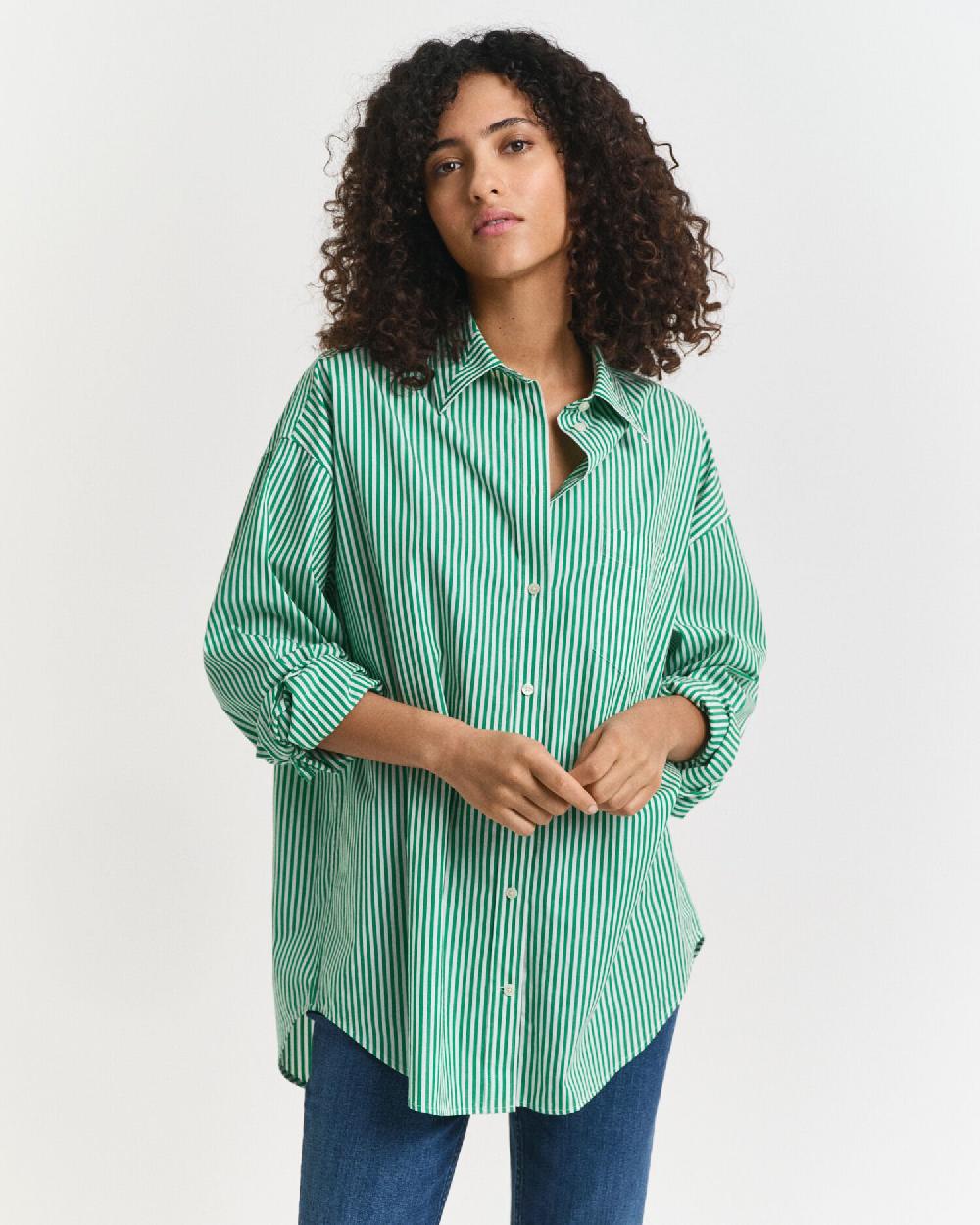 gant Oversized Classic Striped Poplin Shirt bold green