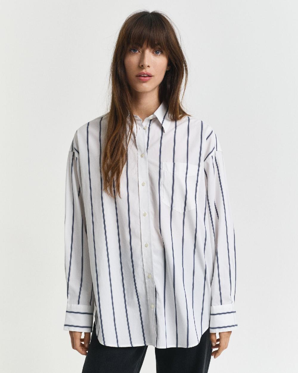 Gant Oversized Classic Striped Poplin Shirt Persian Blue