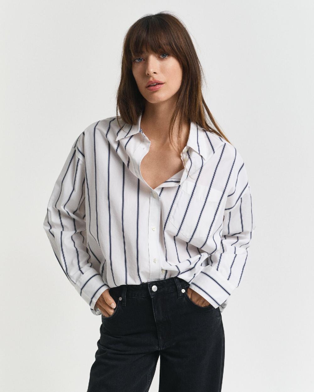 gant Oversized Classic Striped Poplin Shirt persian blue