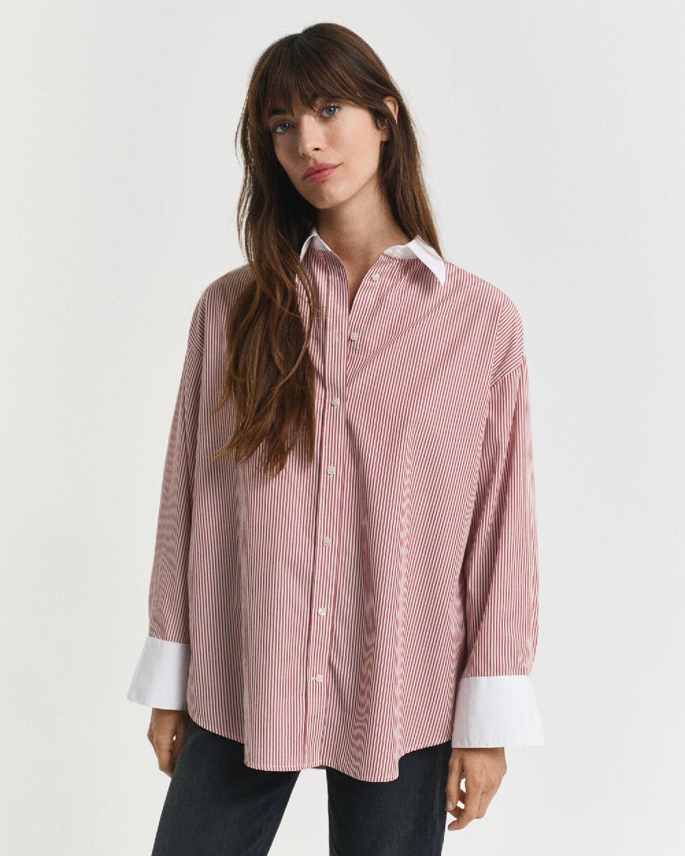 gant Oversized Contrast Collar Striped Shirt modern rust