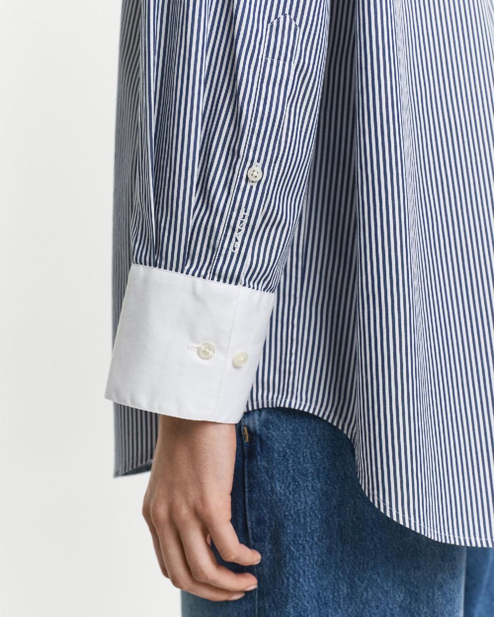 Gant Oversized Contrast Collar Striped Shirt Persian Blue