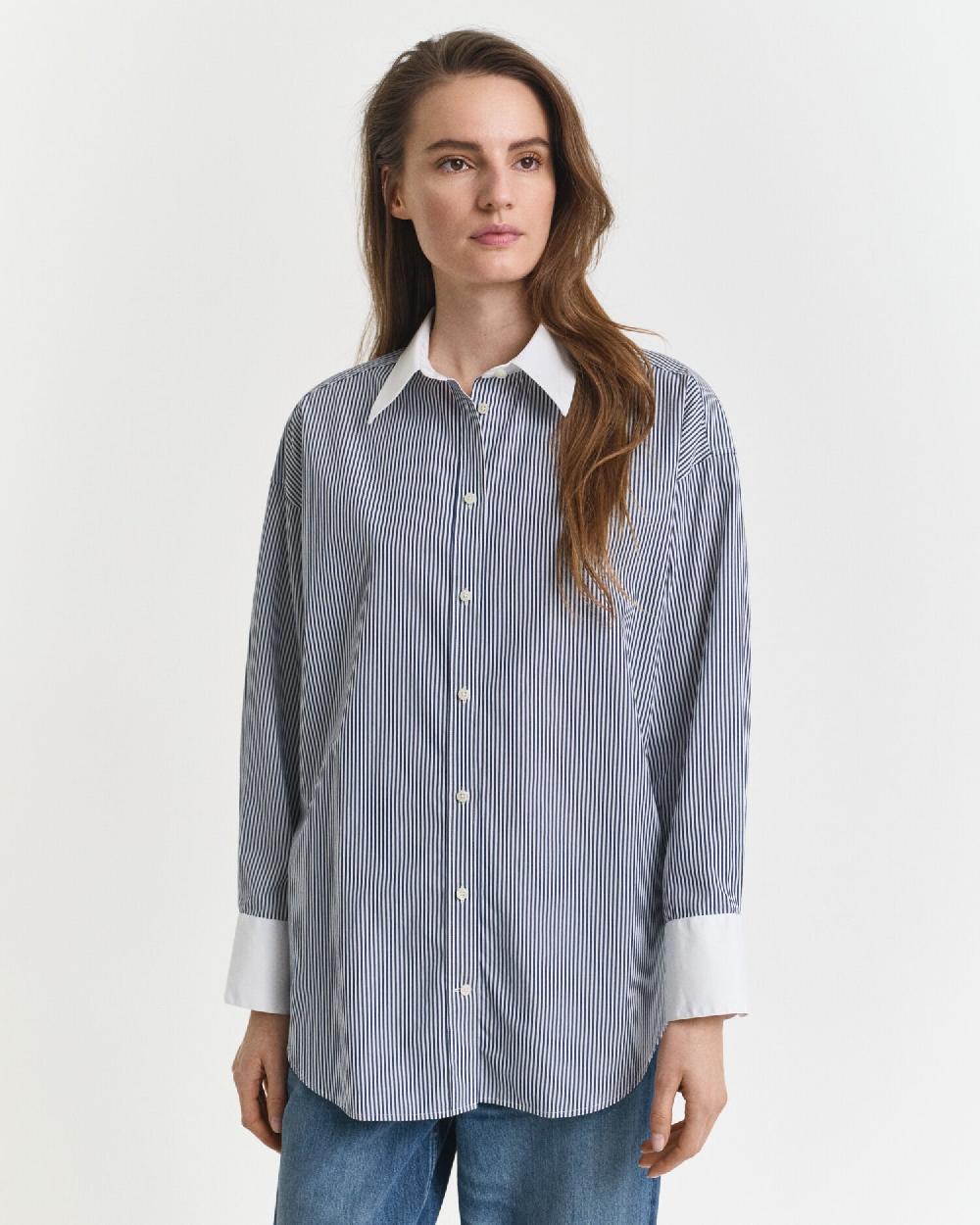 Gant Oversized Contrast Collar Striped Shirt Persian Blue