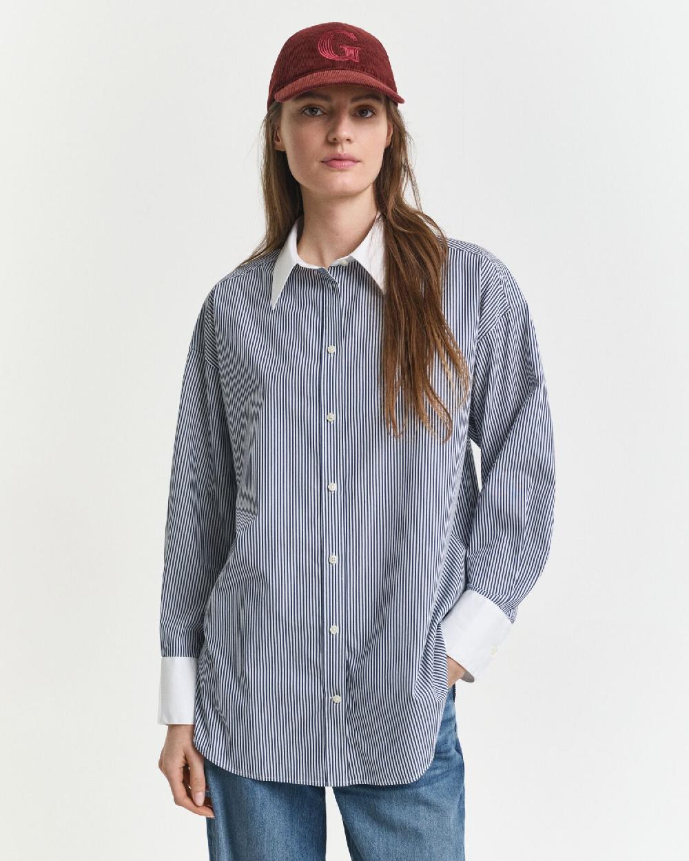 gant Oversized Contrast Collar Striped Shirt persian blue