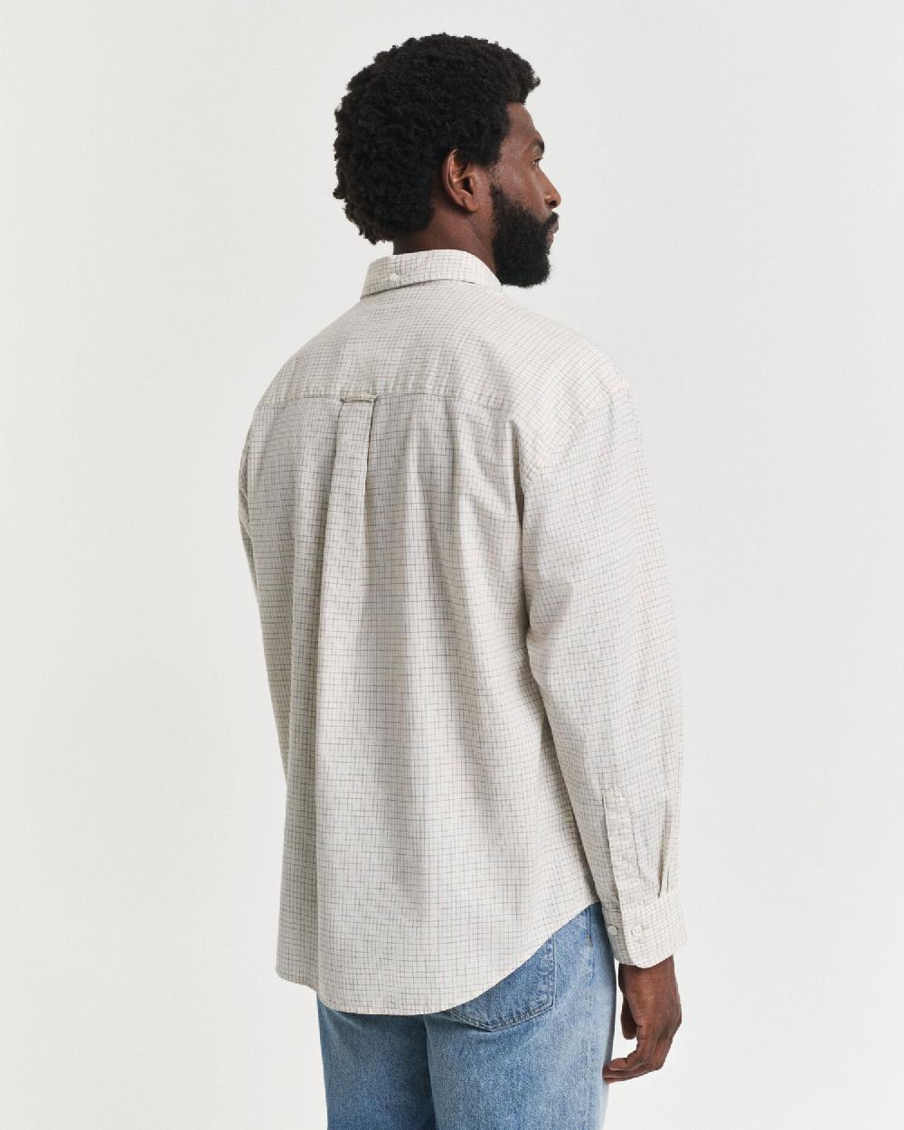 Gant Oversized Fit Checked Luxury Oxford Shirt Ivory White