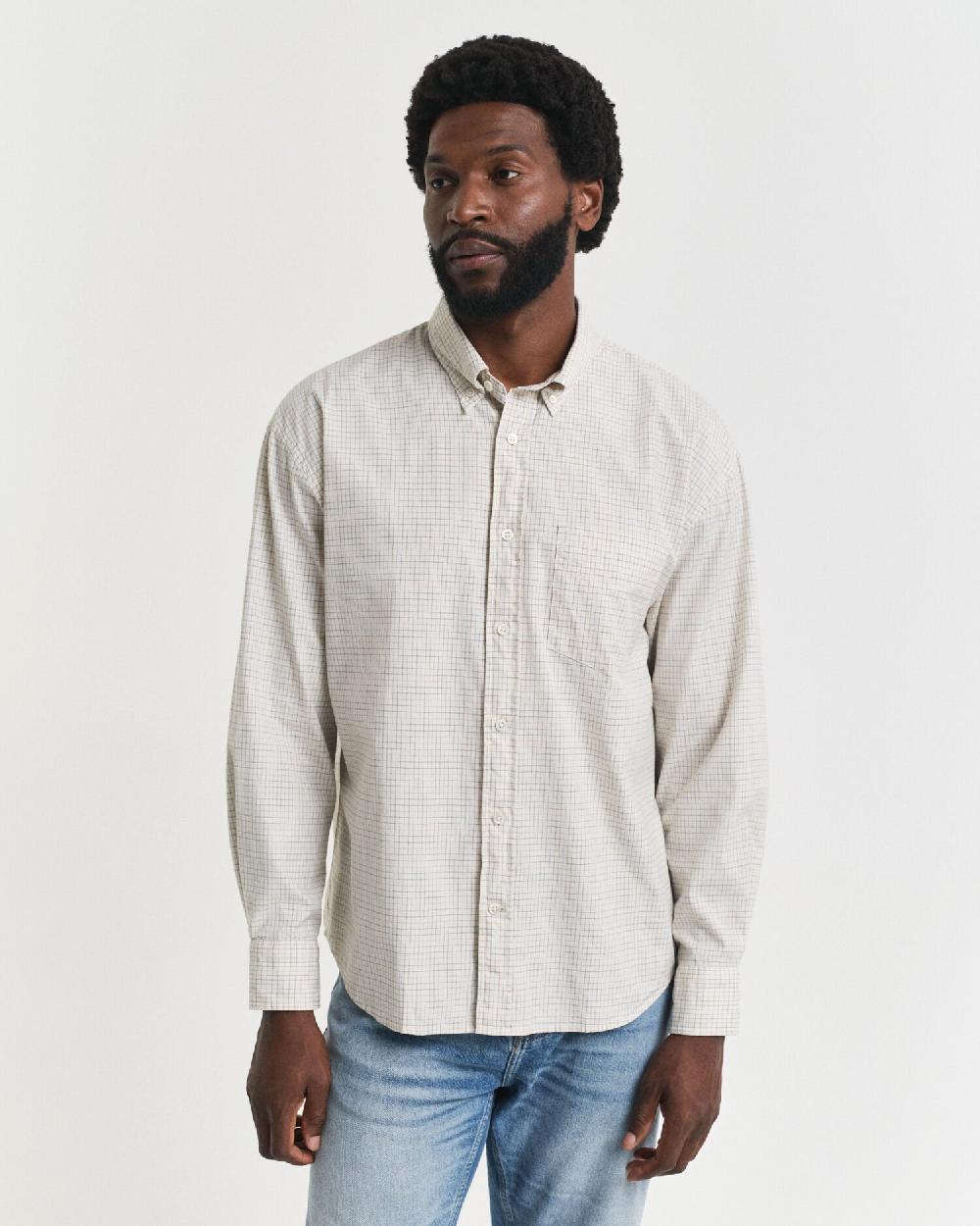 Gant Oversized Fit Checked Luxury Oxford Shirt Ivory White