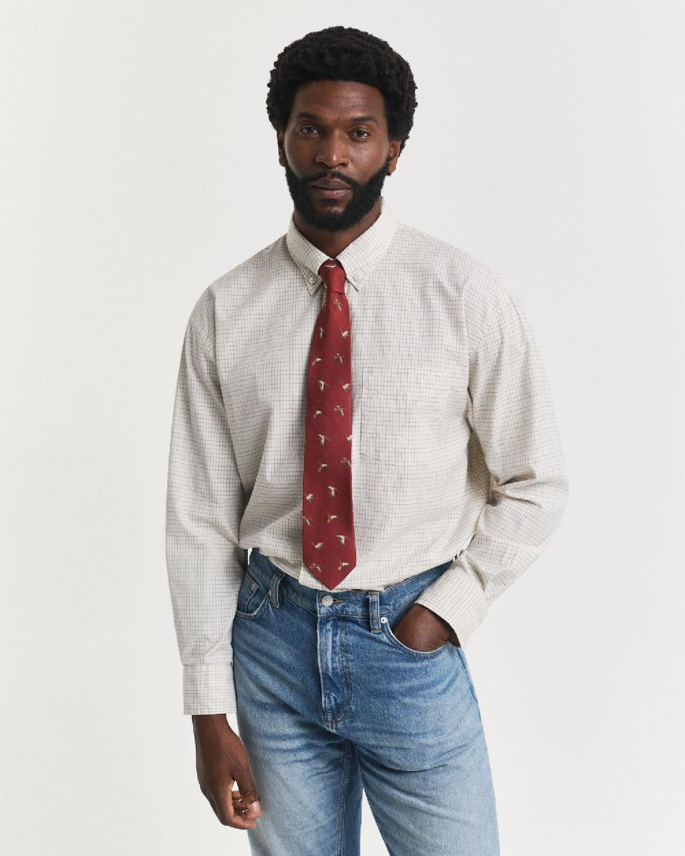 gant Oversized Fit Checked Luxury Oxford Shirt ivory white