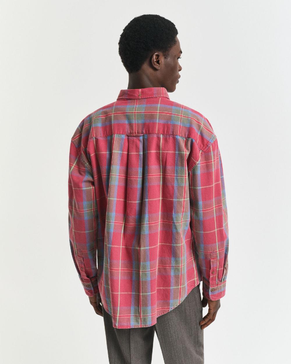 Gant Oversized Washed Twill Checked Shirt Modern Rust