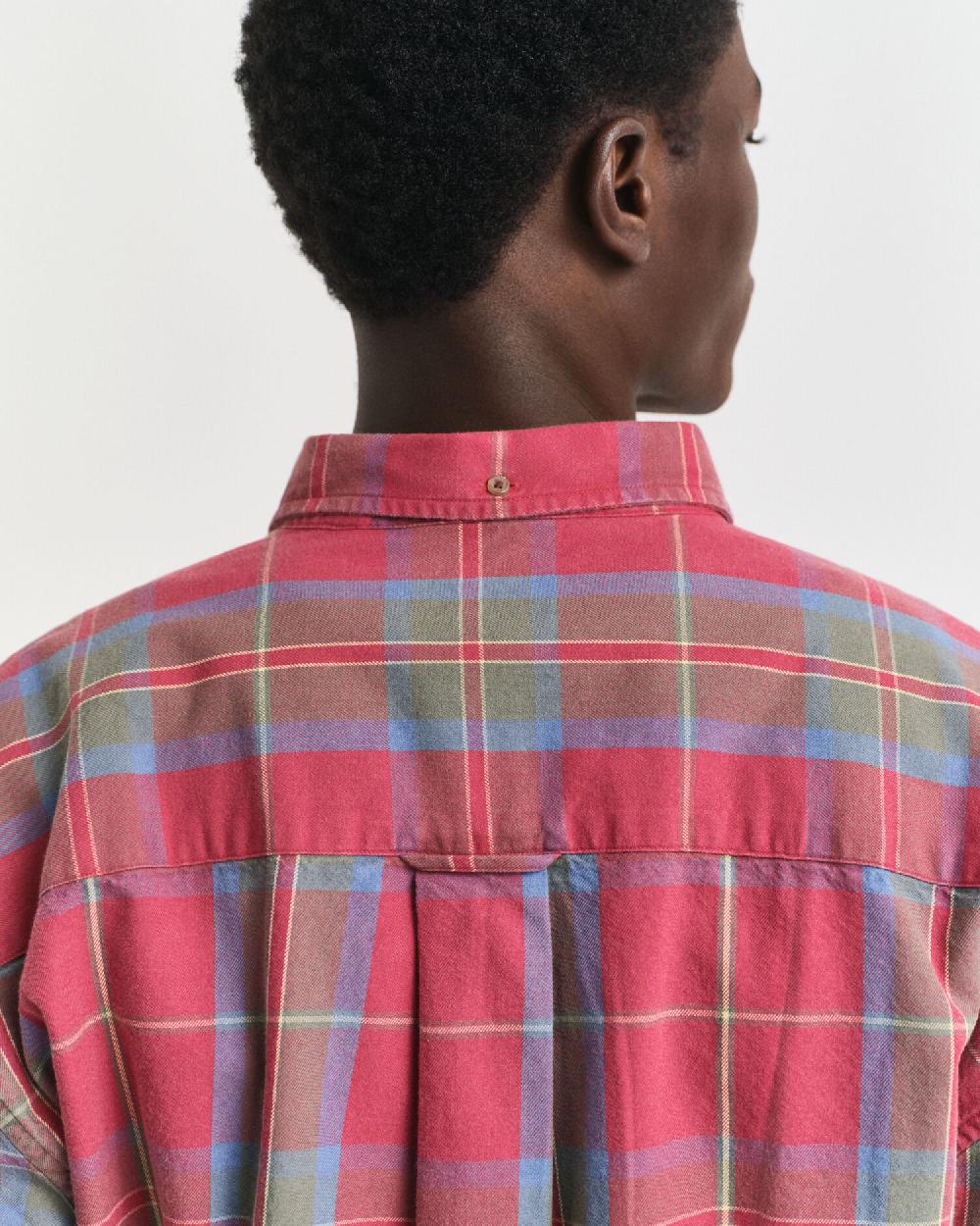 Gant Oversized Washed Twill Checked Shirt Modern Rust