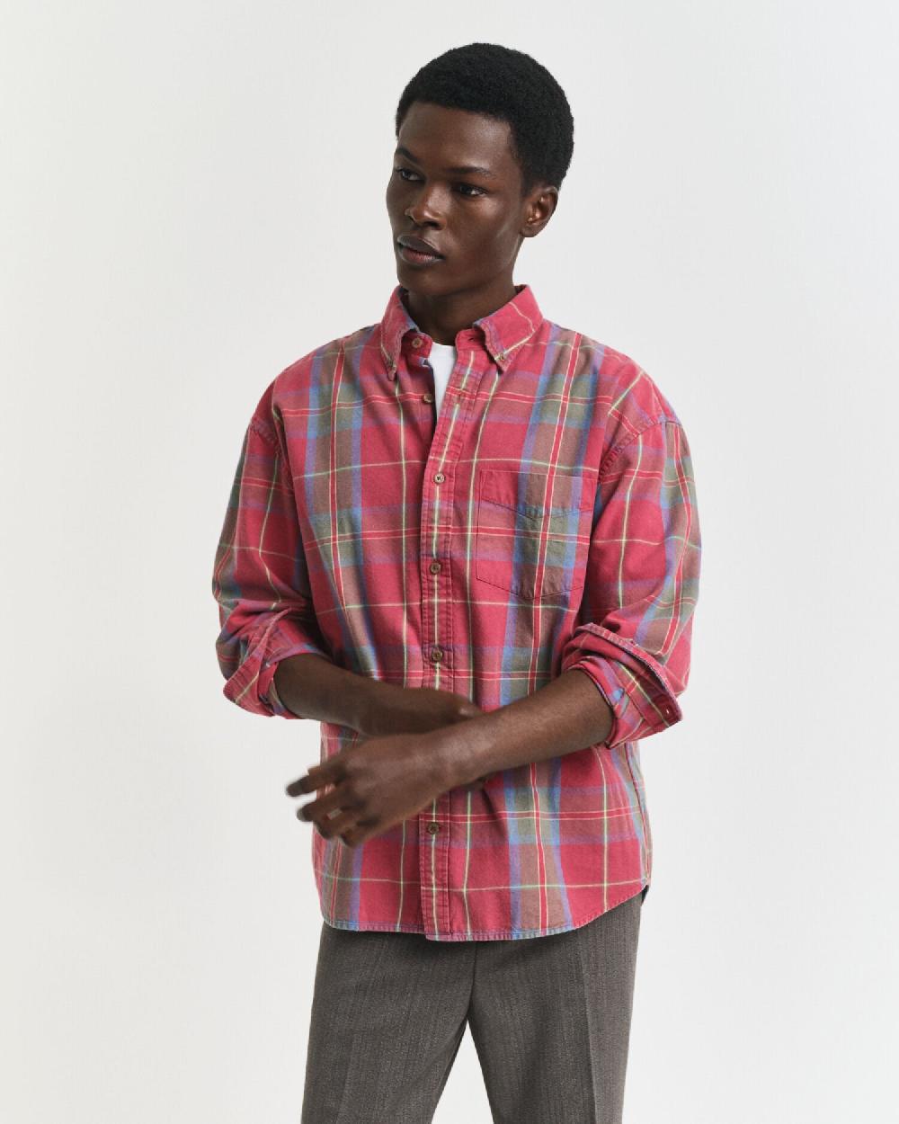 gant Oversized Washed Twill Checked Shirt modern rust