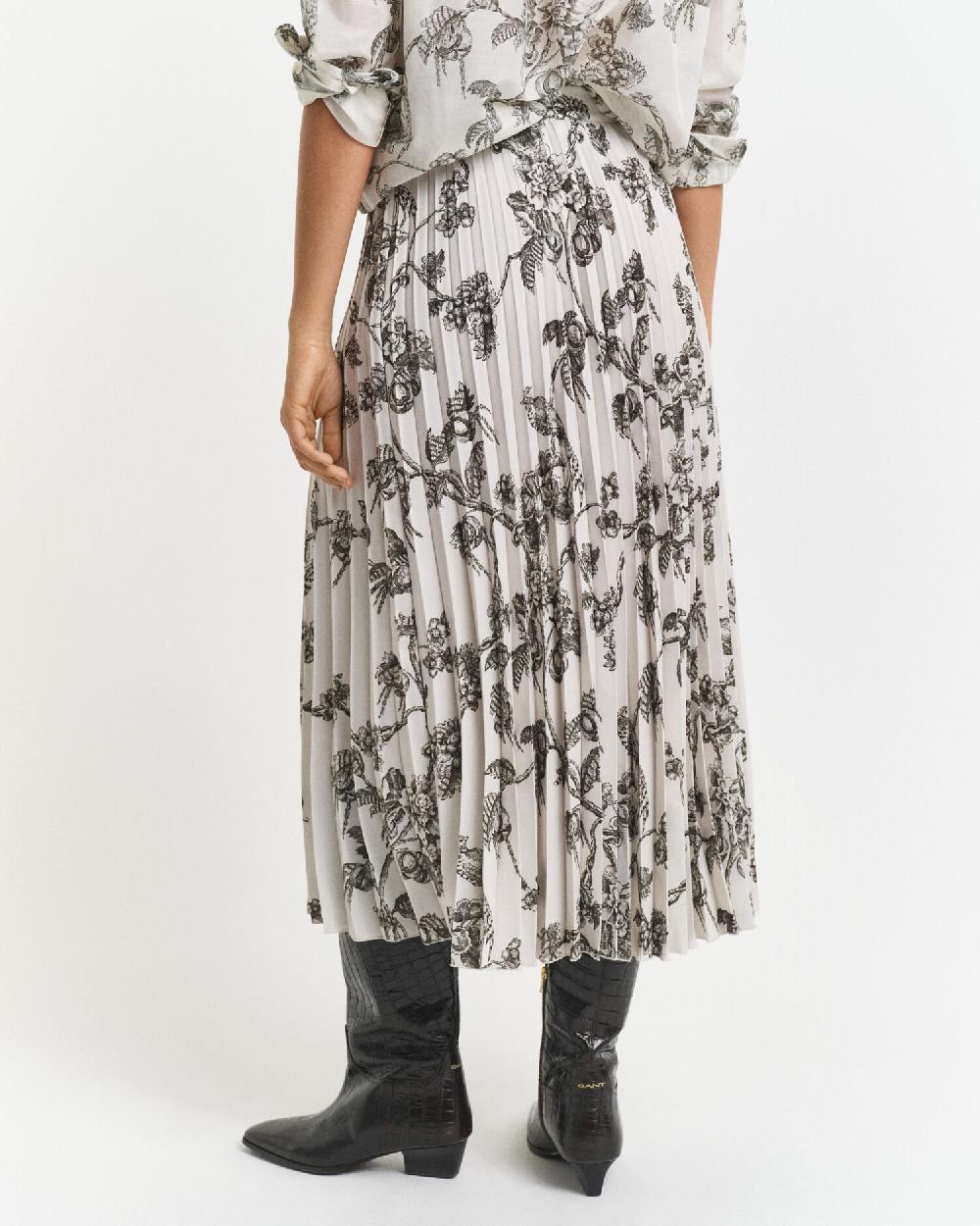 Gant Pleated Tree Printed Midi Skirt Dark Moss Green