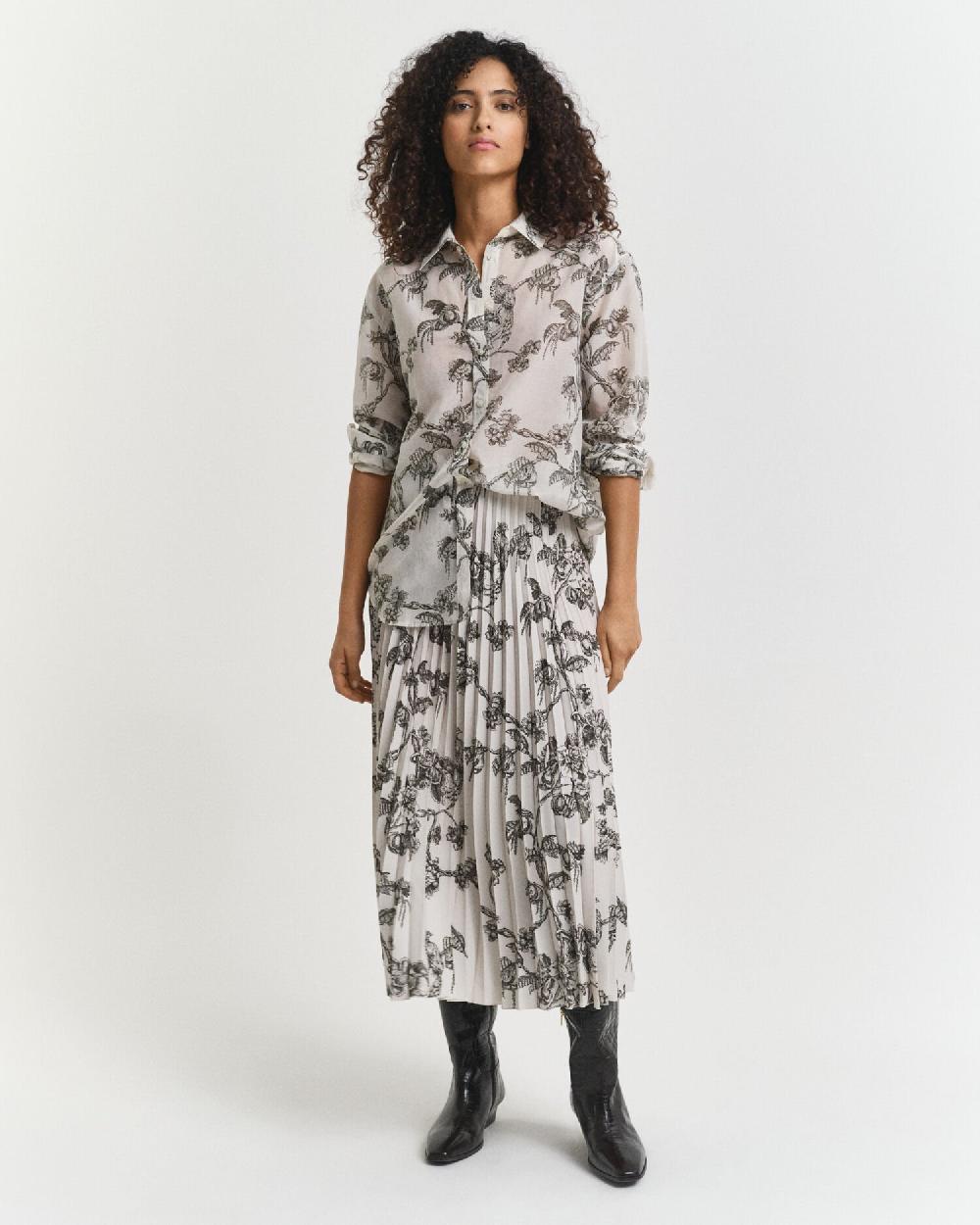gant Pleated Tree Printed Midi Skirt dark moss green