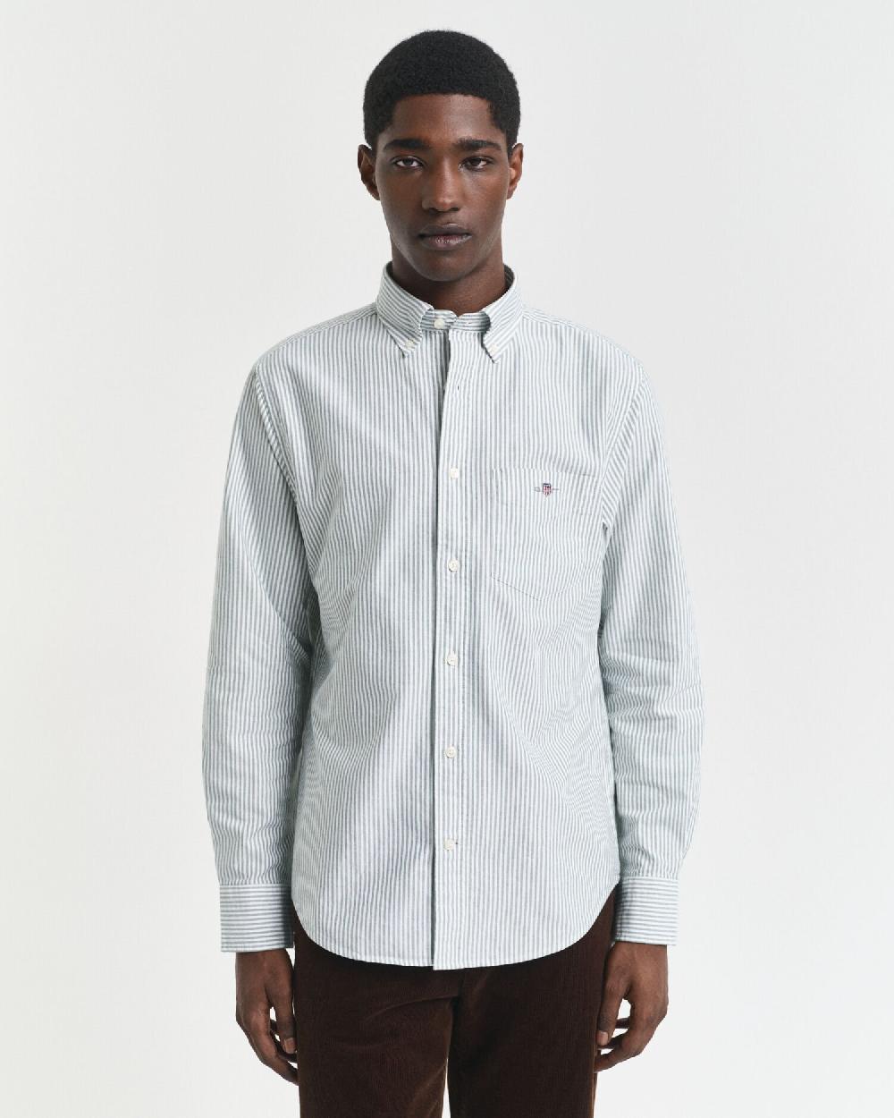 Gant Regular Fit Banker Stripe Classic Oxford Shirt Forest Green