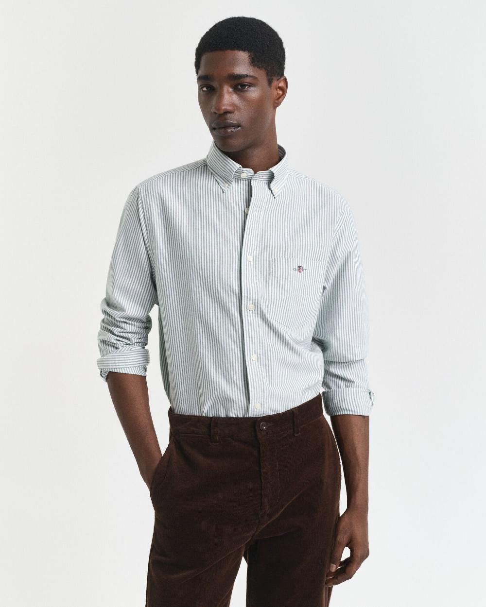 gant Regular Fit Banker Stripe Classic Oxford Shirt forest green
