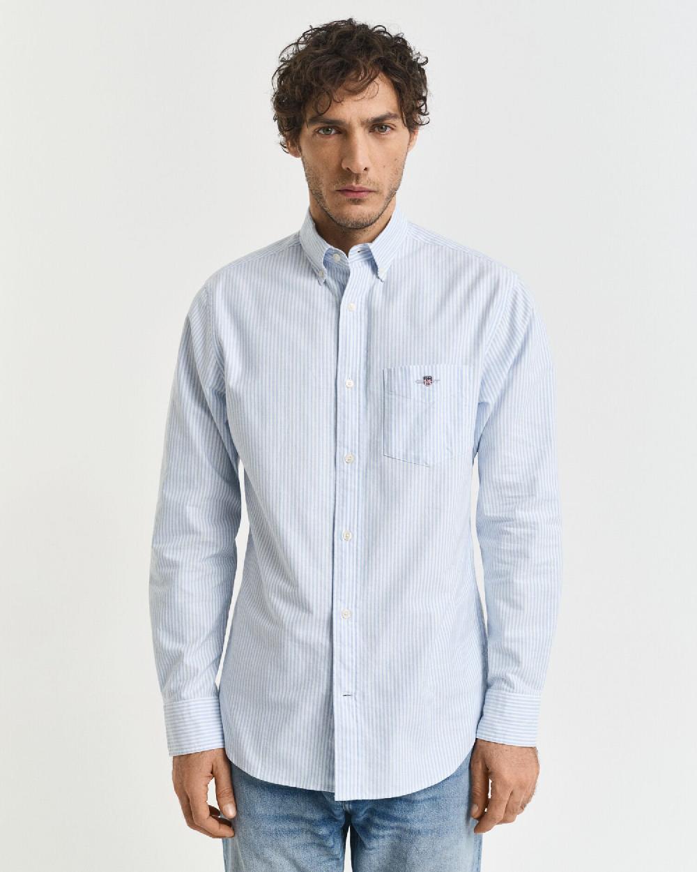 Gant Regular Fit Banker Stripe Classic Oxford Shirt Light Blue