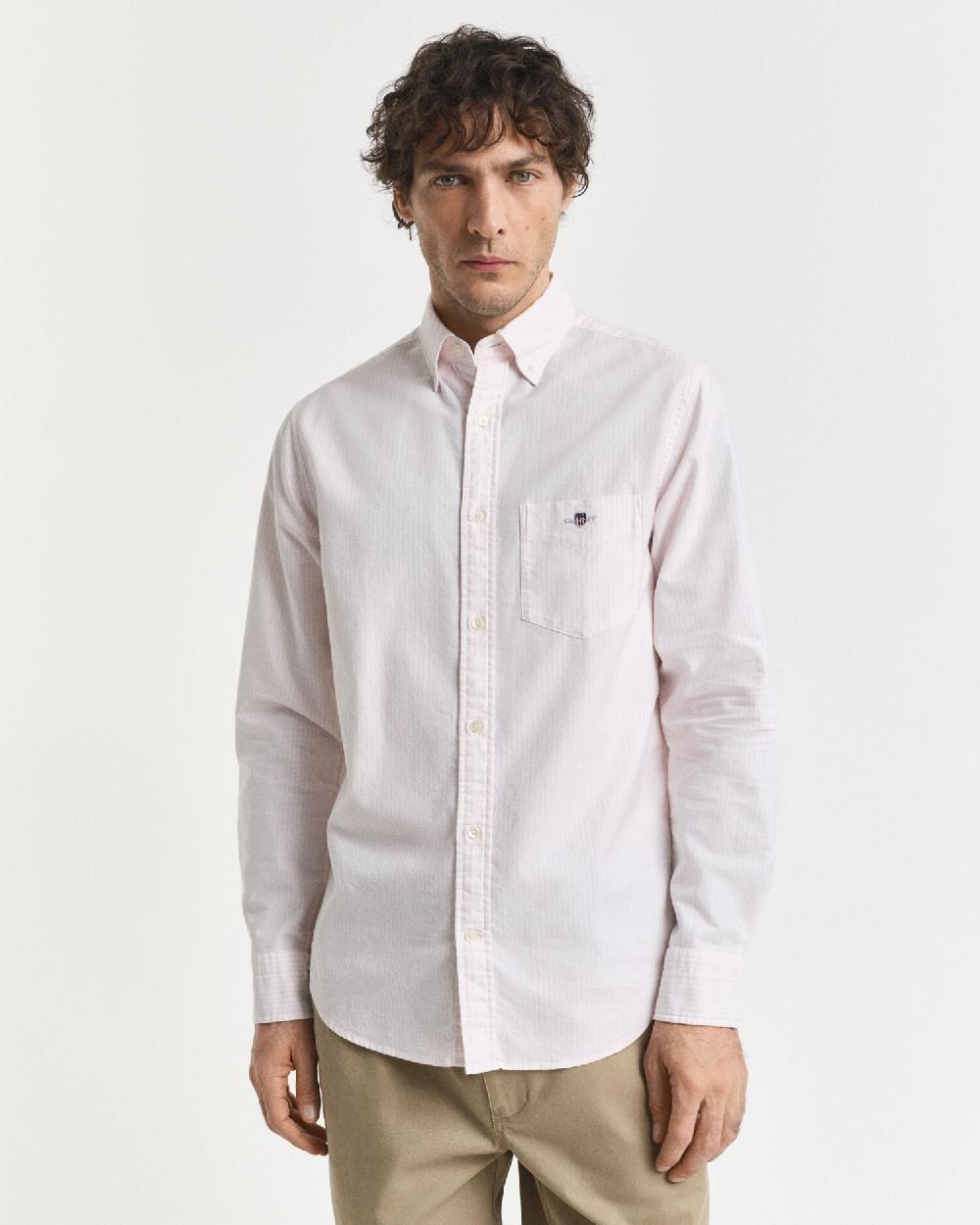 Gant Regular Fit Banker Stripe Classic Oxford Shirt Light Pink