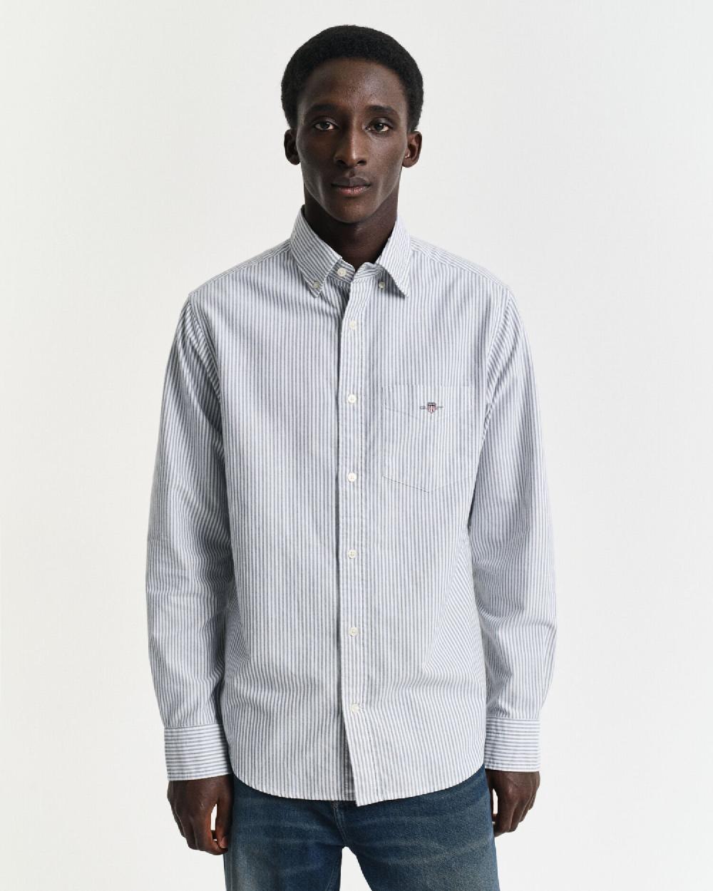 Gant Regular Fit Banker Stripe Classic Oxford Shirt Persian Blue