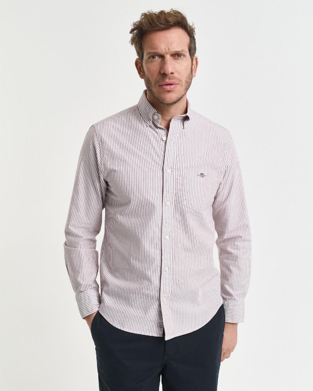 Gant Regular Fit Banker Stripe Classic Oxford Shirt Plumped Red