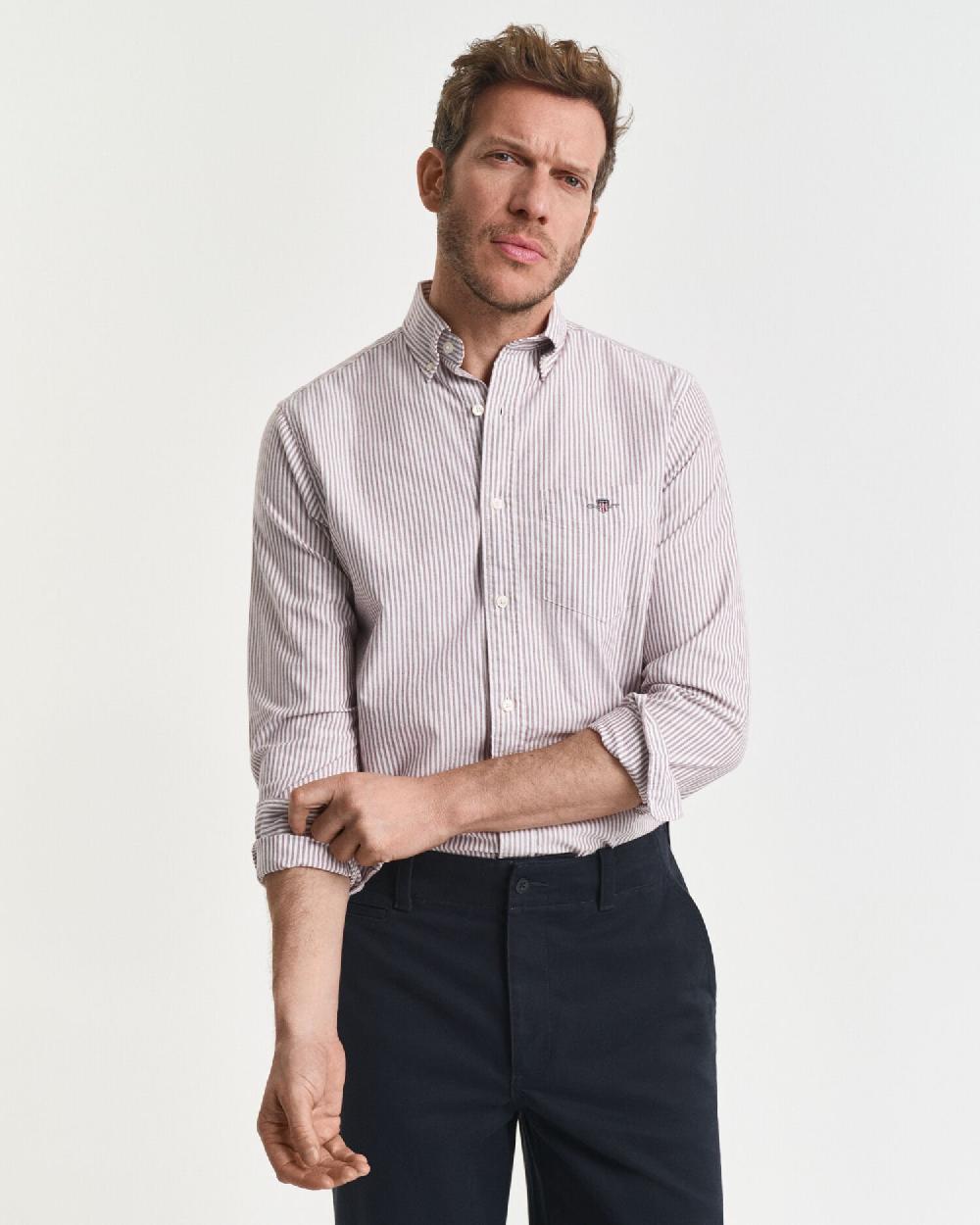gant Regular Fit Banker Stripe Classic Oxford Shirt plumped red