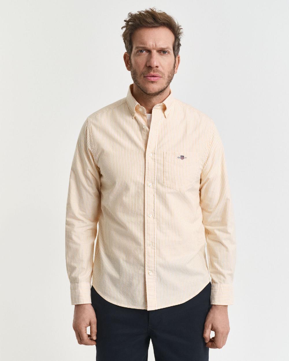 Gant Regular Fit Banker Stripe Classic Oxford Shirt Yellow Lichen