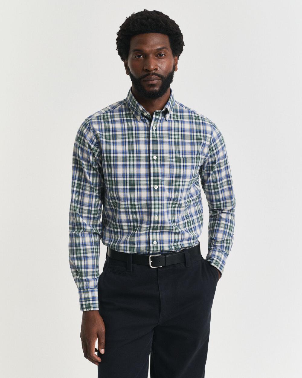 gant Regular Fit Checked Archive Poplin Shirt forest green