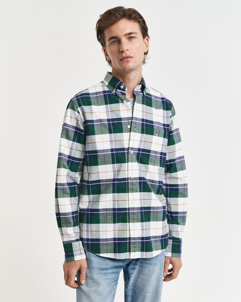 Gant Regular Fit Checked Classic Oxford Shirt Forest Green