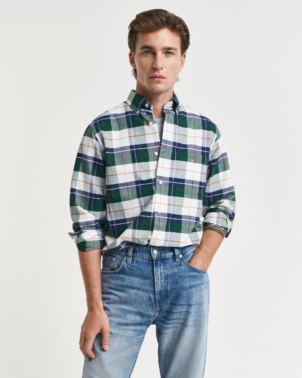 gant Regular Fit Checked Classic Oxford Shirt forest green