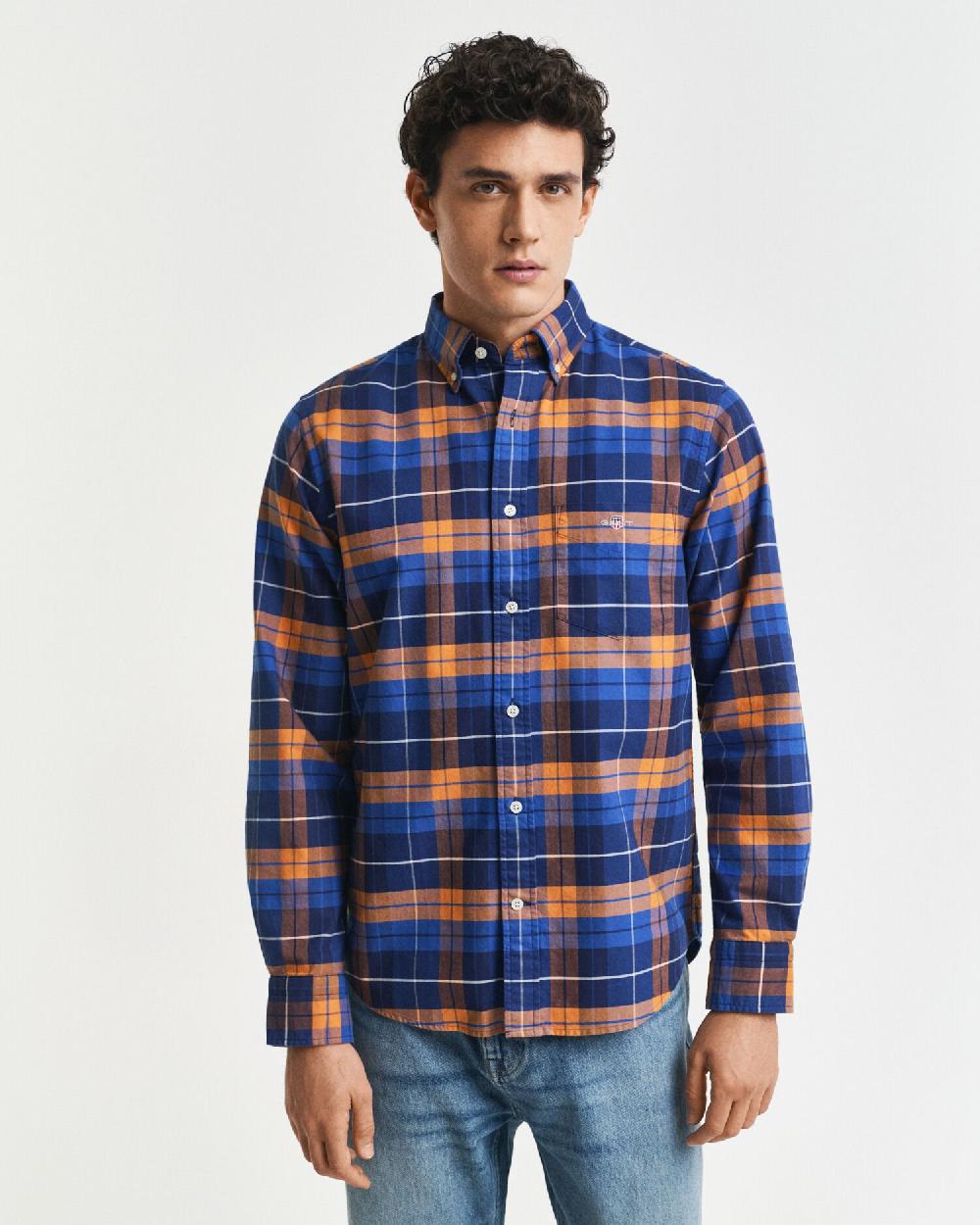Gant Regular Fit Checked Classic Oxford Shirt Orange Bronze