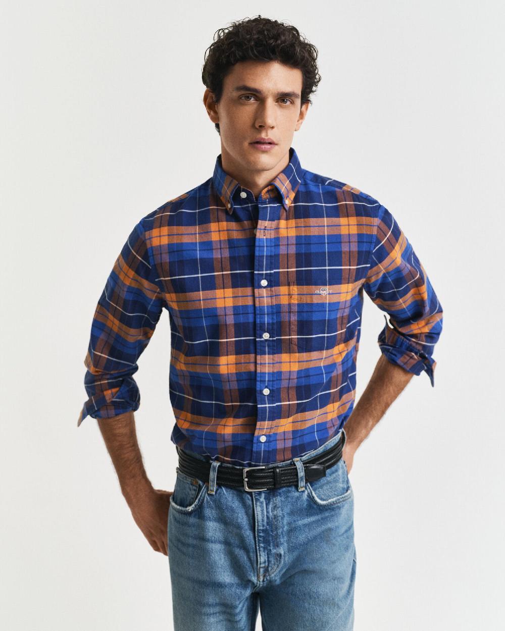 gant Regular Fit Checked Classic Oxford Shirt orange bronze