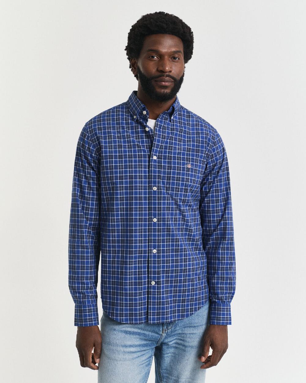 Gant Regular Fit Checked Classic Poplin Shirt College Blue