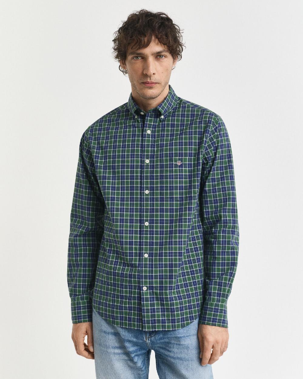 Gant Regular Fit Checked Classic Poplin Shirt Forest Green