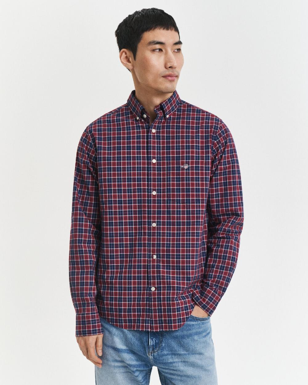Gant Regular Fit Checked Classic Poplin Shirt Plumped Red