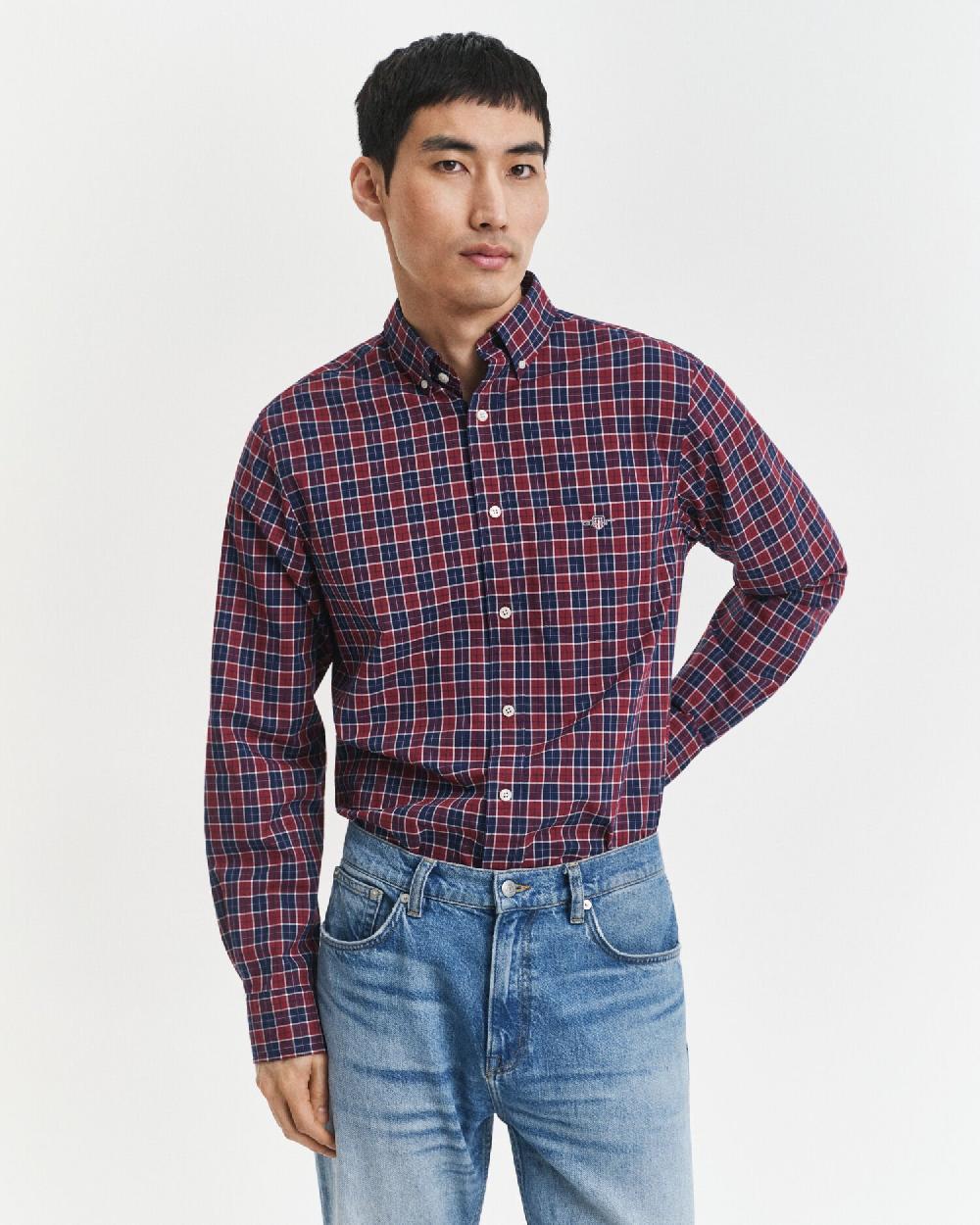 gant Regular Fit Checked Classic Poplin Shirt plumped red