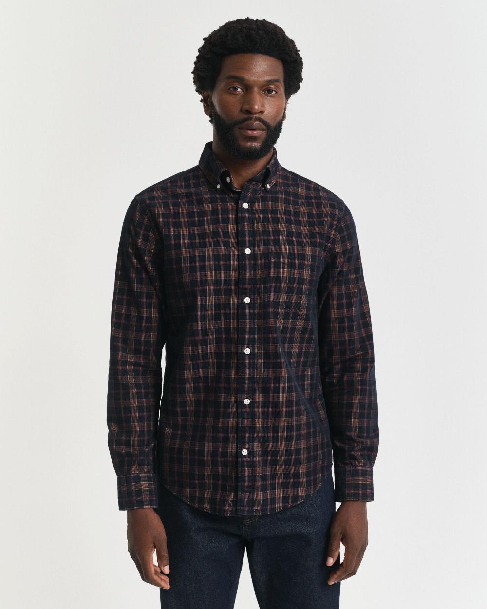 Gant Regular Fit Checked Corduroy Shirt Evening Blue
