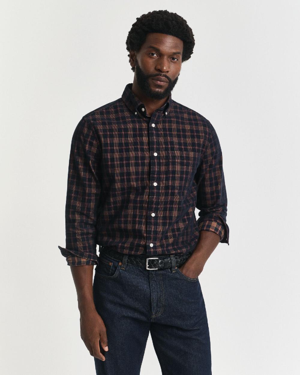 gant Regular Fit Checked Corduroy Shirt evening blue