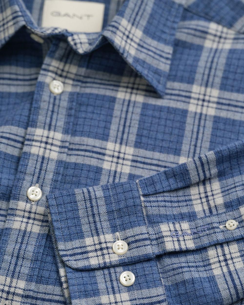 Gant Regular Fit Checked Melange Flannel Shirt Denim Blue Melange