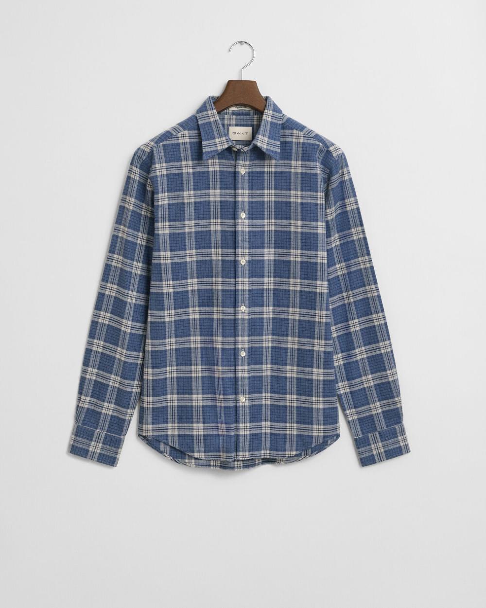 gant Regular Fit Checked Melange Flannel Shirt denim blue melange