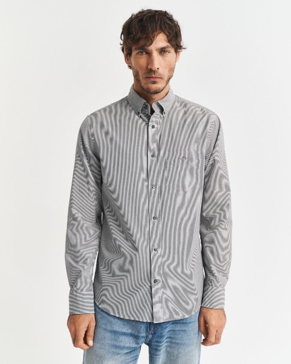 Gant Regular Fit Classic Banker Stripe Poplin Shirt Black