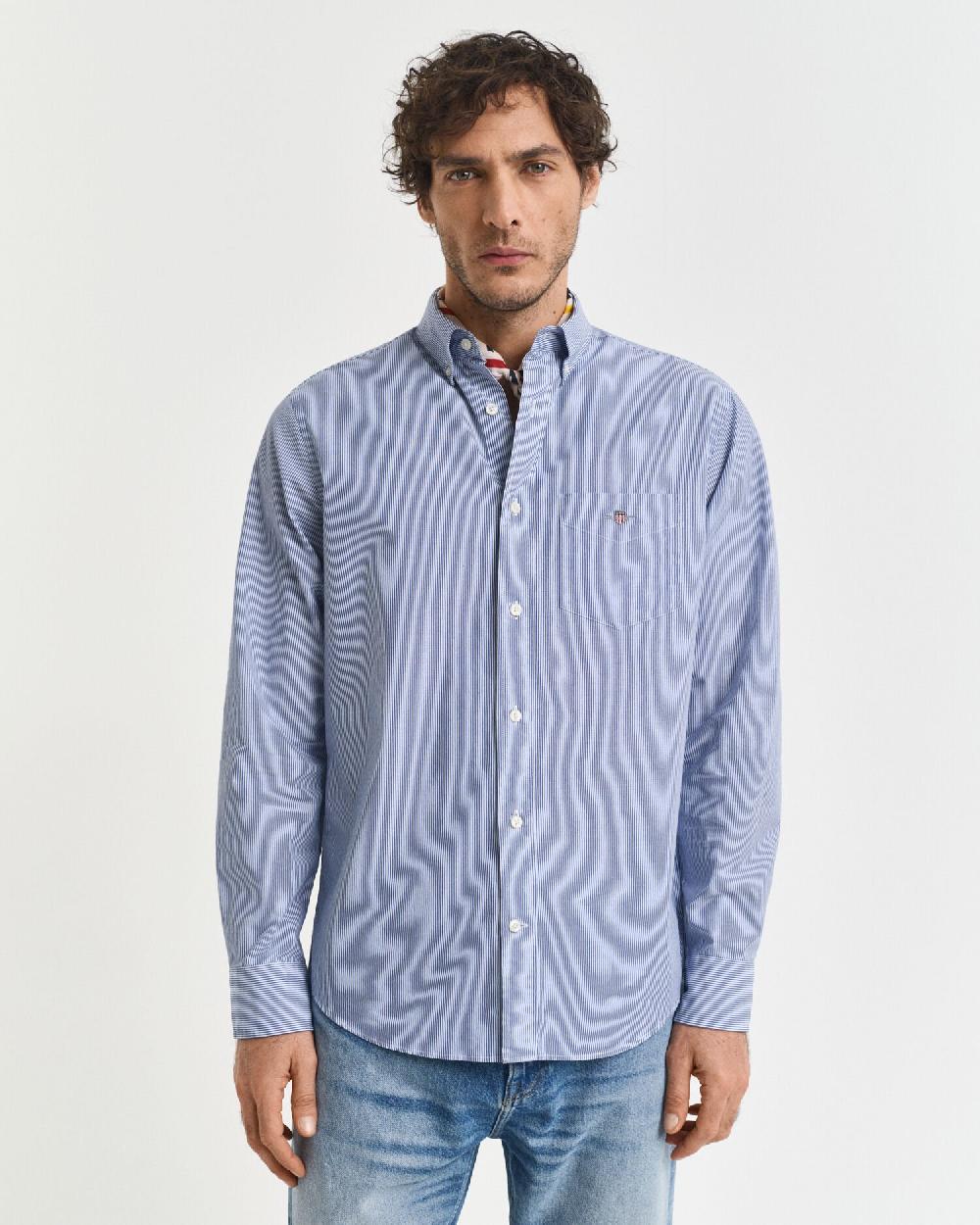 Gant Regular Fit Classic Banker Stripe Poplin Shirt College Blue