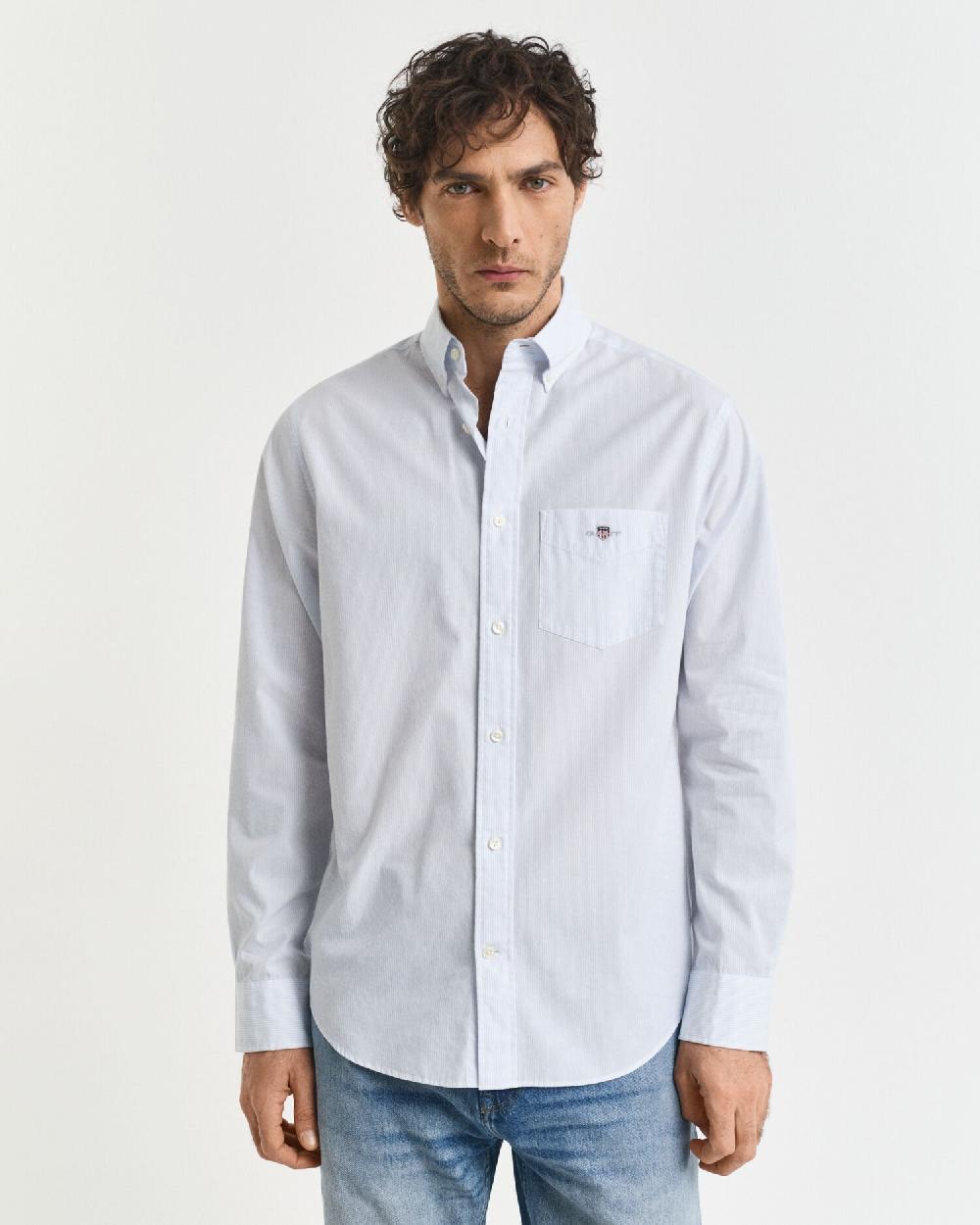 Gant Regular Fit Classic Banker Stripe Poplin Shirt Light Blue