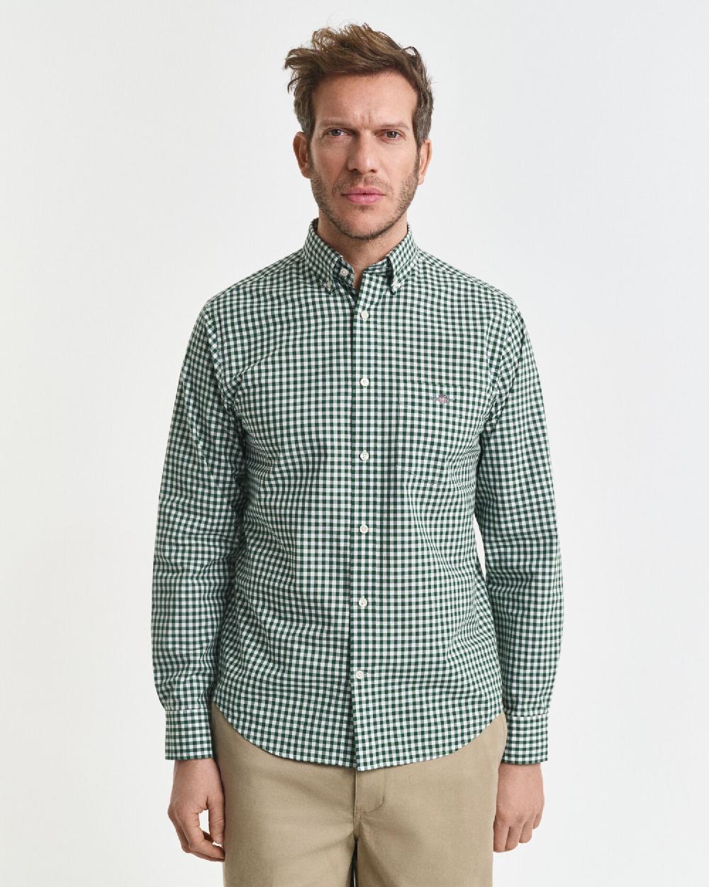 Gant Regular Fit Classic Gingham Poplin Shirt Forest Green