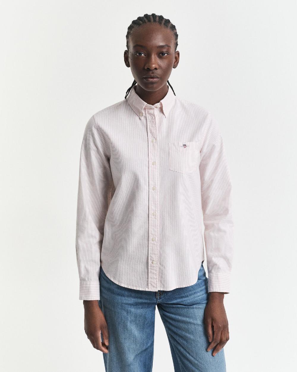 Gant Regular Fit Classic Striped Oxford Shirt Faded Brick