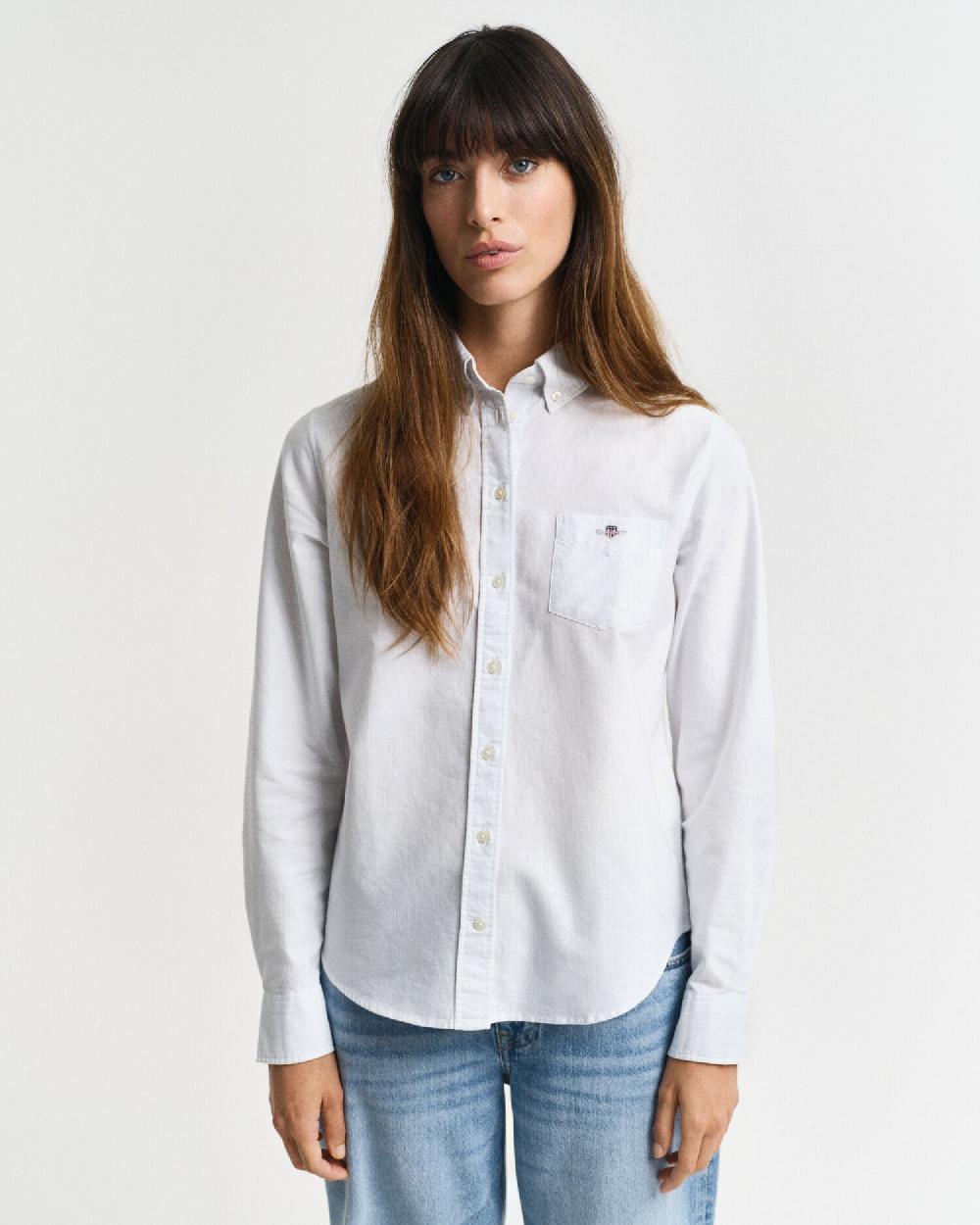 Gant Regular Fit Classic Striped Oxford Shirt Light Blue