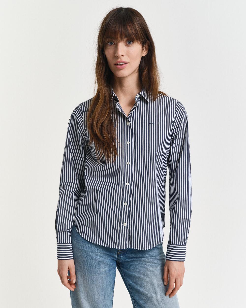 Gant Regular Fit Classic Striped Poplin Shirt Classic Blue