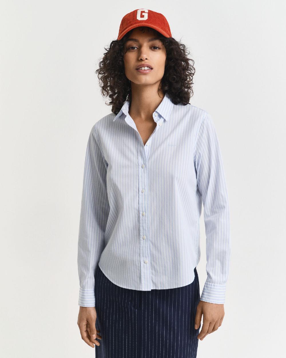 gant Regular Fit Classic Striped Poplin Shirt Light Blue
