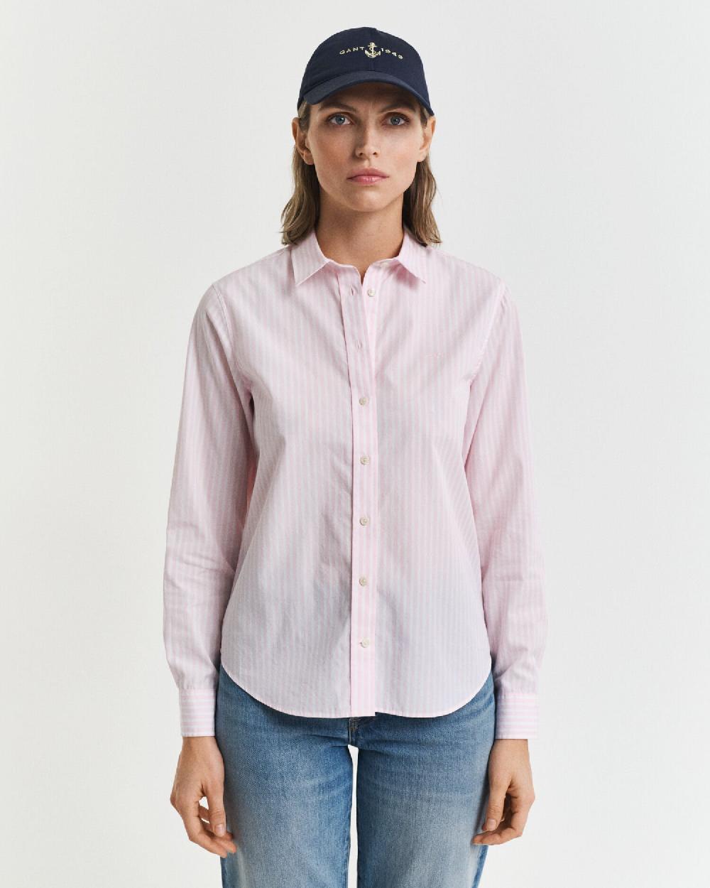 Gant Regular Fit Classic Striped Poplin Shirt Light Pink