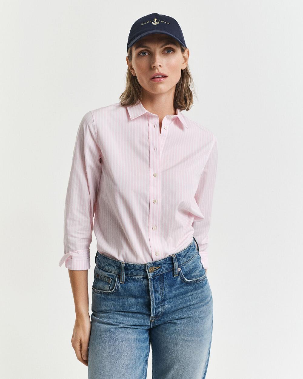 gant Regular Fit Classic Striped Poplin Shirt light pink