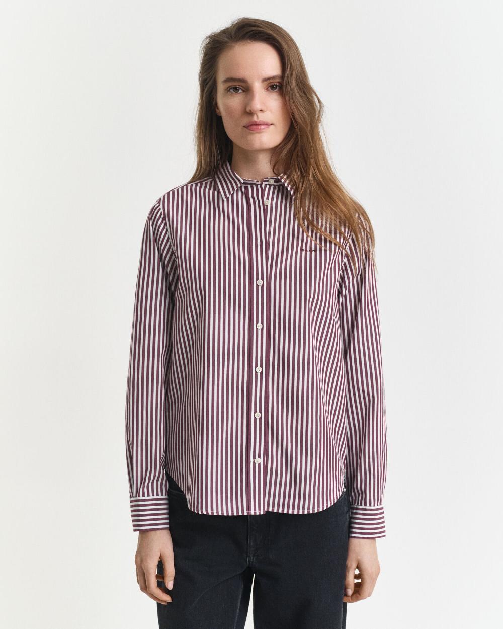 Gant Regular Fit Classic Striped Poplin Shirt Plum Wine